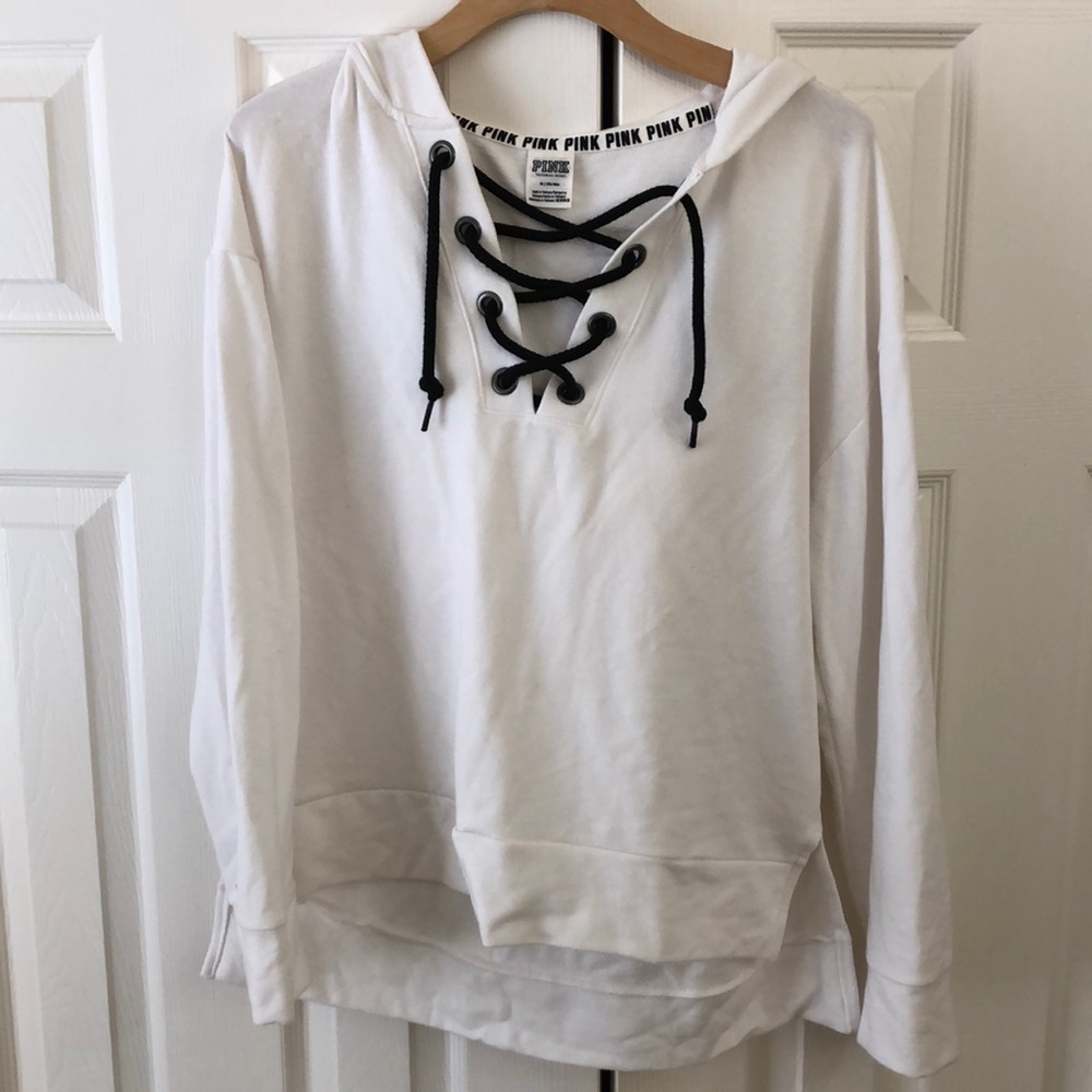 White hoodie with lace up front